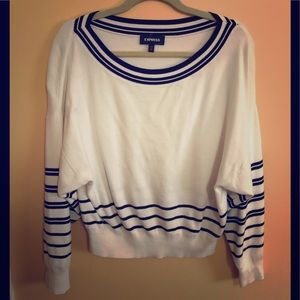 Navy blue and white Express sweater.